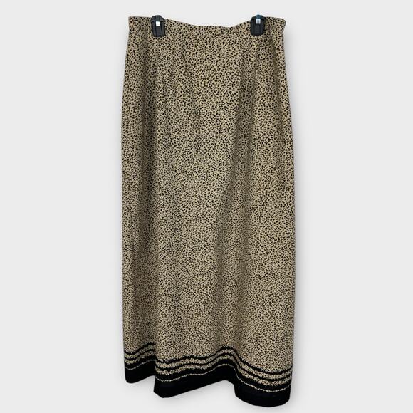 Vtg Liz Baker Brown Skirt Medium Leopard Cheetah Print Midi Career Boho 90s - Picture 2 of 7